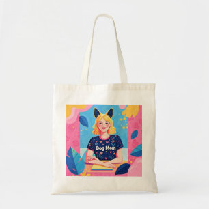 Abstract dog mum in pink blue  tote bag