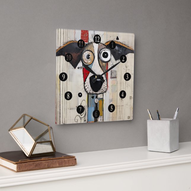  Abstract Dog Wide Eyed Square Wall Clock (Office)