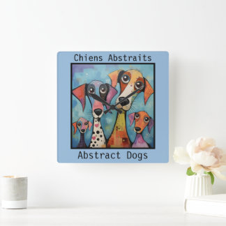 Abstract Dogs blue Square Wall Clock