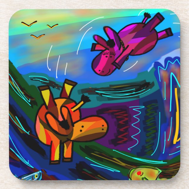 abstract donkeys swimming coaster (Front)