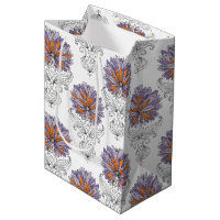 Abstract Doodle Art Style Flowers Purple Orange