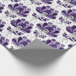 Abstract Doodle Art Style Flowers Shades of Purple Wrapping Paper