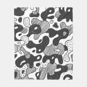 Abstract Doodle Camouflage Black Style Fleece Blanket