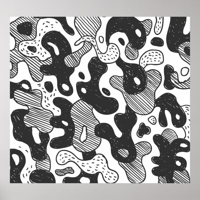 Abstract Doodle Camouflage Black Style Poster (Front)