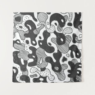 Abstract Doodle Camouflage Black Style Tapestry