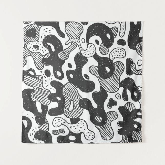 Abstract Doodle Camouflage Black Style Tapestry (Front)
