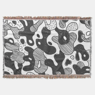 Abstract Doodle Camouflage Black Style Throw Blanket