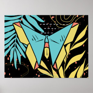 Abstract & Doodle Colourful Flower Butterfly Natur Poster