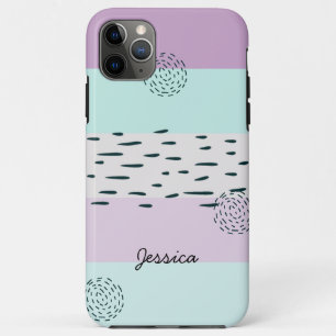 Abstract Doodle Lilac Mint Grey Stripe Custom iPhone 11 Pro Max Case