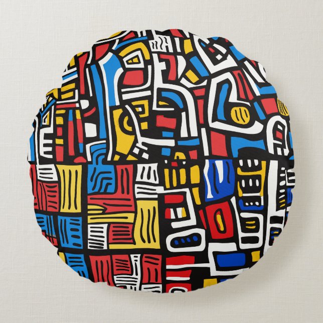 abstract doodle modern round cushion (Front)