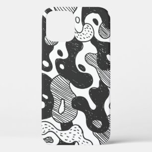 abstract doodle style camouflage,black iPhone 12 case