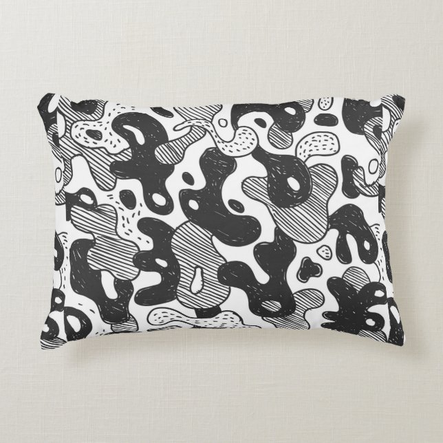 abstract doodle style camouflage,black decorative cushion (Front)