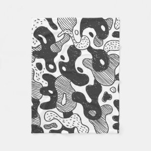 abstract doodle style camouflage,black fleece blanket