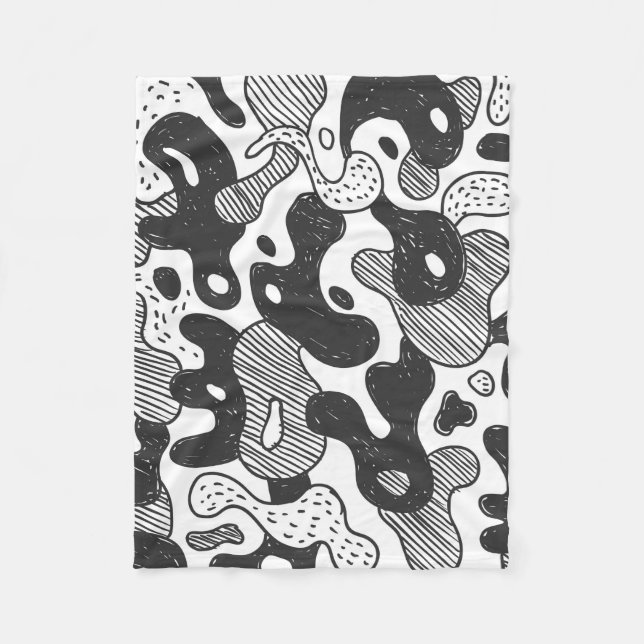 abstract doodle style camouflage,black fleece blanket (Front)