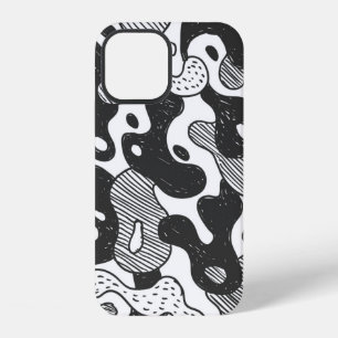 abstract doodle style camouflage,black iPhone 12 case