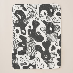 abstract doodle style camouflage,black sherpa blanket