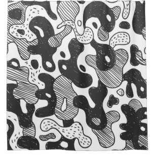 abstract doodle style camouflage,black shower curtain