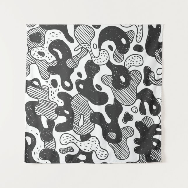 abstract doodle style camouflage,black tapestry (Front)