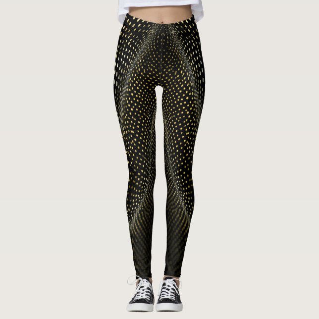 Abstract Dot Pattern | Black & Yellow Halftone Leggings (Front)