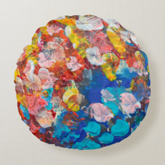 Abstract dot smear brush stroke acrylic and waterc round cushion