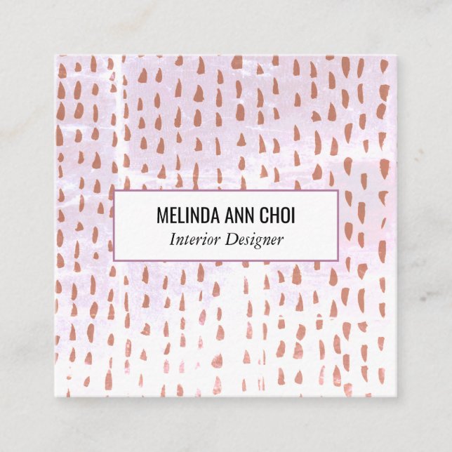 Abstract dots on distressed neutral  minimalist square business card (Front)