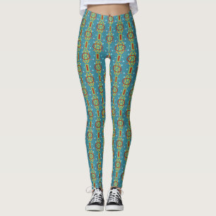 Abstract Dotted Swirled Pattern on Blue Background Leggings