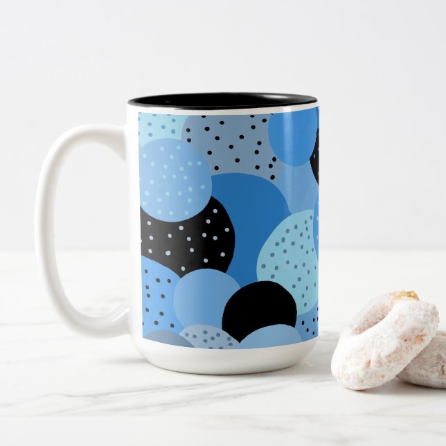 Abstract Dotty Blue Circles Two-Tone Coffee Mug (With Donut)