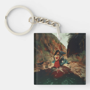 Abstract Dragon Skull Occult Dark Witchy AI Art Key Ring