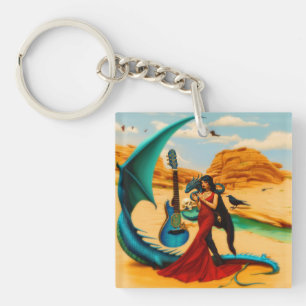 Abstract Dragon Skull Occult Dark Witchy AI Art Key Ring