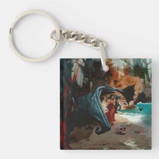 Abstract Dragon Skull Occult Dark Witchy AI Art Key Ring