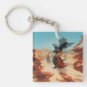 Abstract Dragon Skull Occult Dark Witchy AI Art Key Ring
