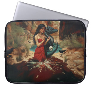 Abstract Dragon Skull Occult Dark Witchy AI Art Laptop Sleeve