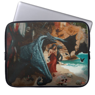 Abstract Dragon Skull Occult Dark Witchy AI Art Laptop Sleeve