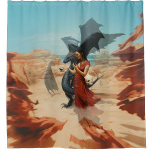 Abstract Dragon Skull Occult Dark Witchy AI Art Shower Curtain