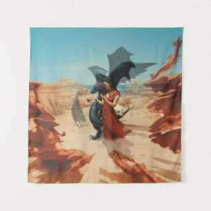 Abstract Dragon Skull Occult Dark Witchy AI Art Tapestry