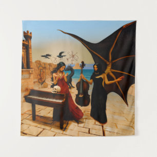 Abstract Dragon Skull Occult Dark Witchy AI Art Tapestry
