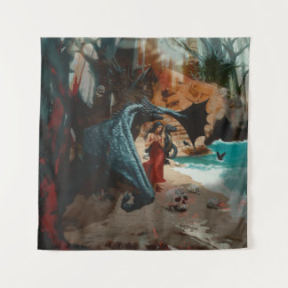 Abstract Dragon Skull Occult Dark Witchy AI Art Tapestry