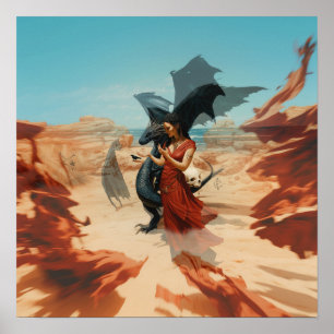 Abstract Dragon Skull Witchy AI Art Matte Value Poster