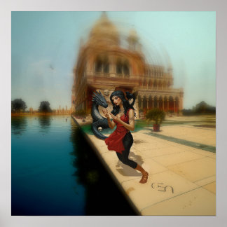 Abstract Dragon Skull Witchy AI Art Matte Value Poster