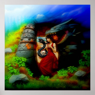 Abstract Dragon Skull Witchy AI Art Matte Value Poster