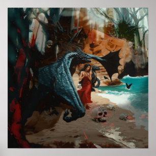 Abstract Dragon Skull Witchy AI Art Matte Value Poster