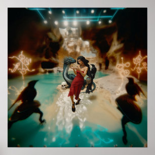 Abstract Dragon Skull Witchy AI Art Matte Value Poster