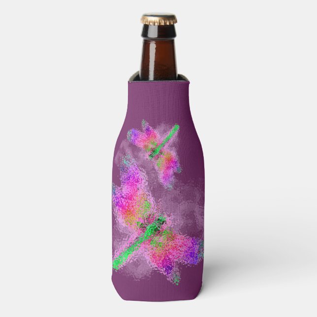 Abstract Dragonfly Art (purple) Bottle Cooler (Bottle Front)