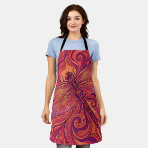 Abstract Dragonfly Wings Sunset Orange Line Art Ap Apron