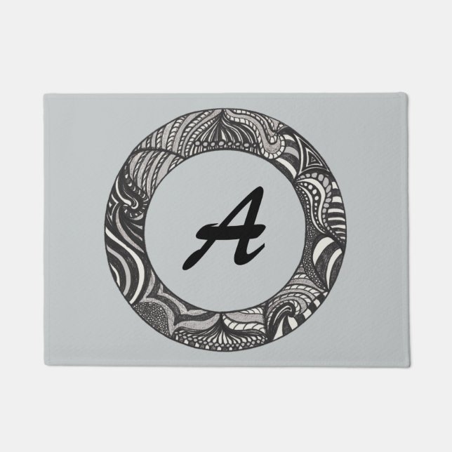 Abstract Drawing Circle Monogrammed Doormats (Front)