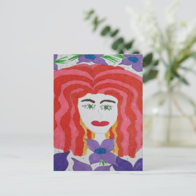 Abstract Drawing: Face of a Red Haired Girl Postcard (Standing Front)