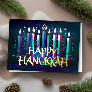 Abstract Drawing Menorah Happy Hanukkah Colourful Foil Holiday Card