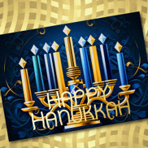 Abstract Drawing Menorah Happy Hanukkah Gold Blue