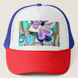 Abstract drawing of colourful flowers  trucker hat
