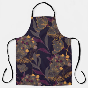 Abstract drawing of flowers and leaves on a golden apron